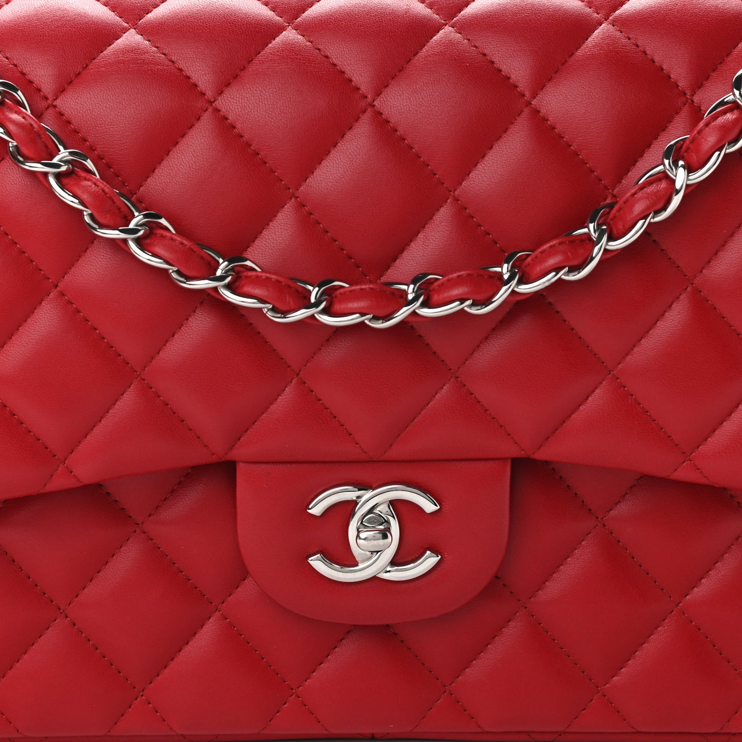 Lambskin Quilted Jumbo Double Flap Red