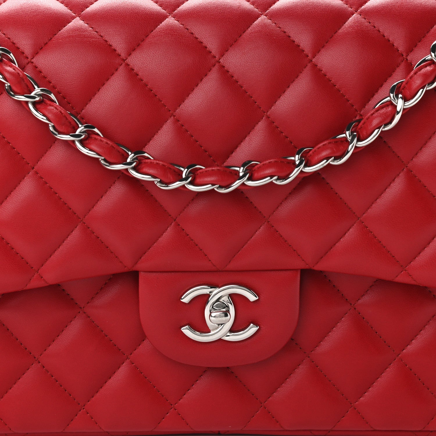Chanel Lambskin Quilted Jumbo Double Flap Red 8 of 11