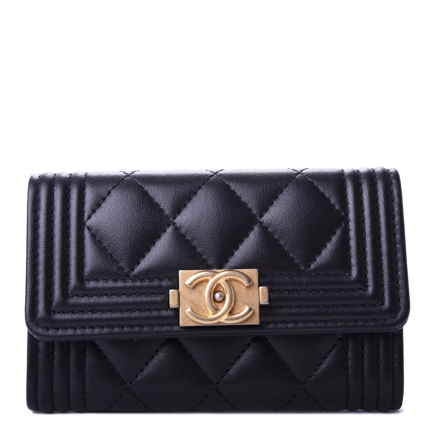 Lambskin Quilted Boy Card Holder Wallet Black