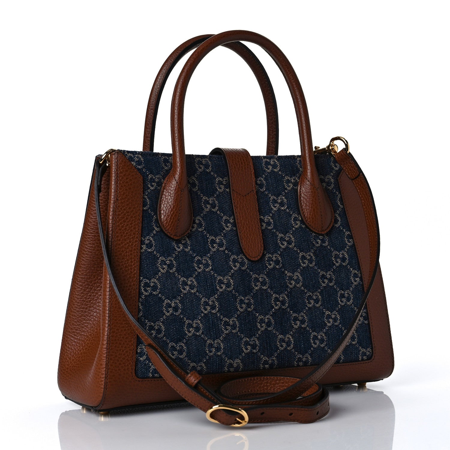 Gucci New Denim GG Monogram Dollar Calfskin Medium Jackie 1961 Tote Blue Tea Cuir Epilog 3 of 9