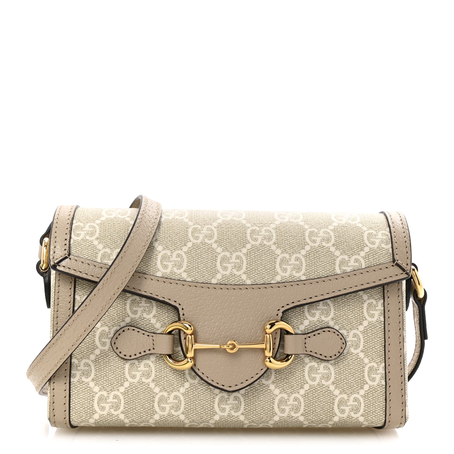 GG Supreme Monogram Textured Dollar Calfskin Mini Horsebit 1955 Shoulder Bag Beige Mystic White Oatmeal