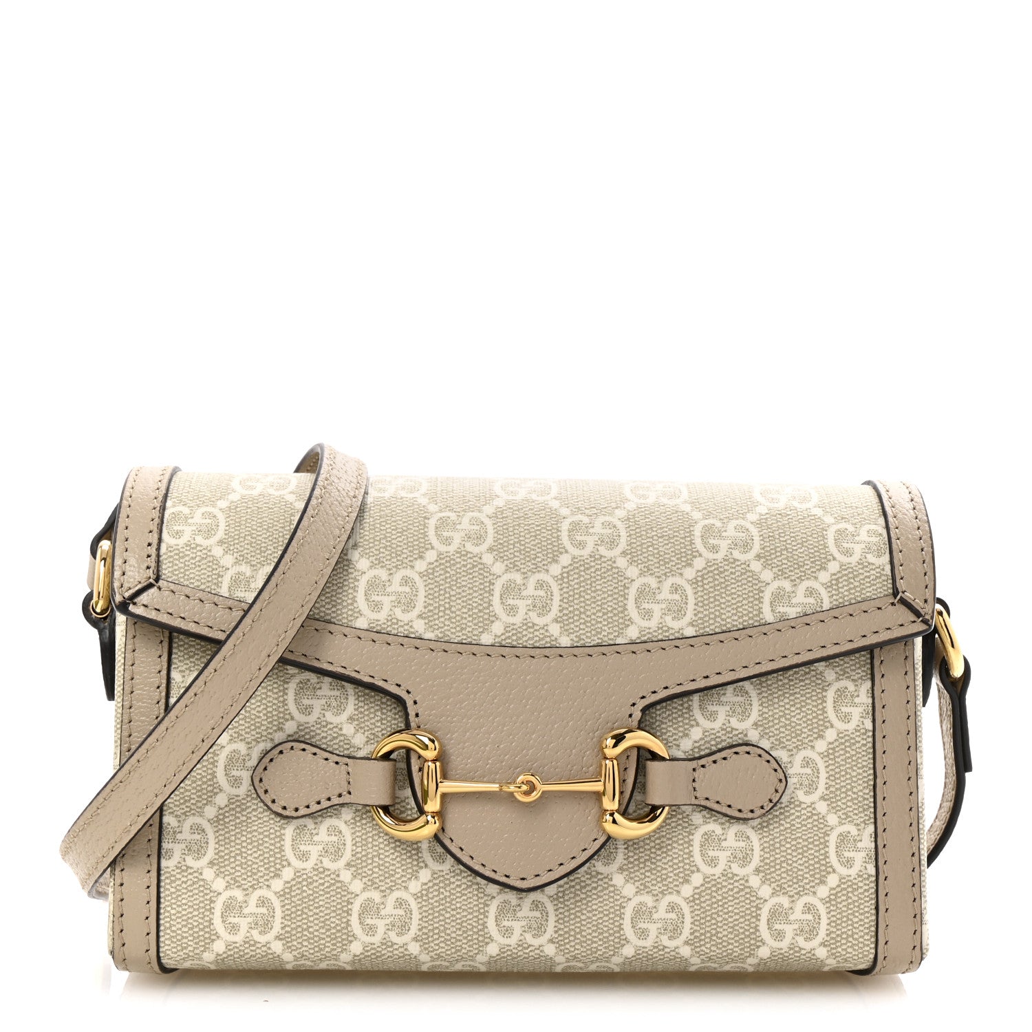 Gucci GG Supreme Monogram Textured Dollar Calfskin Mini Horsebit 1955 Shoulder Bag Beige Mystic White Oatmeal 1 of 13