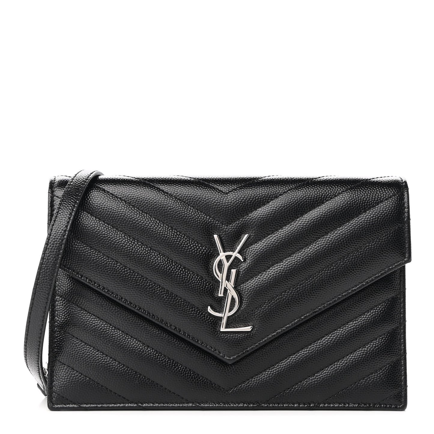 Grain De Poudre Matelasse Chevron Monogram Envelope Chain Wallet Black