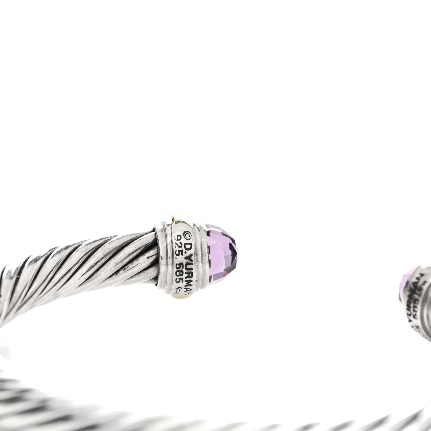 David Yurman Sterling Silver 14K Yellow Gold Amethyst 7mm Cable Classics Bracelet 3 of 3