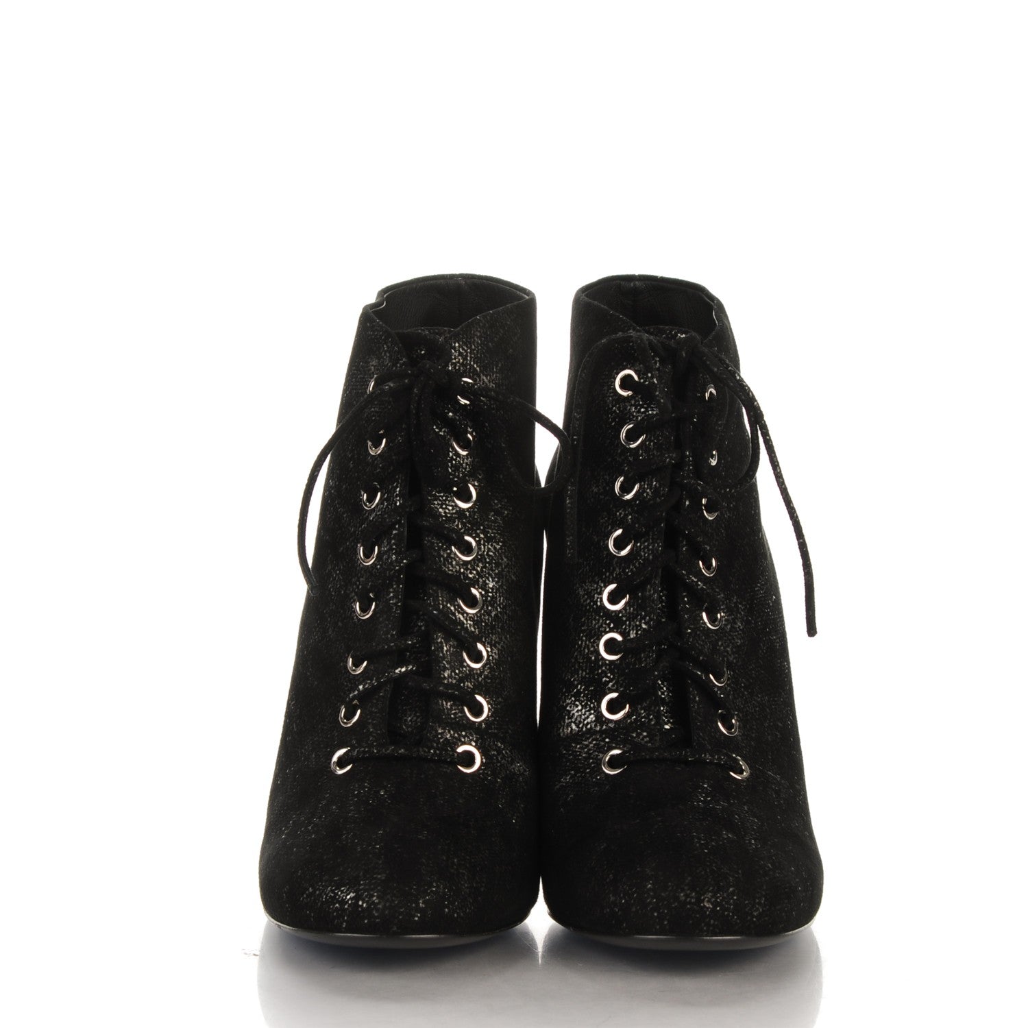 Chanel Iridescent Calfskin Pearl Lace Up Short Boots 39.5 Black 2 of 8