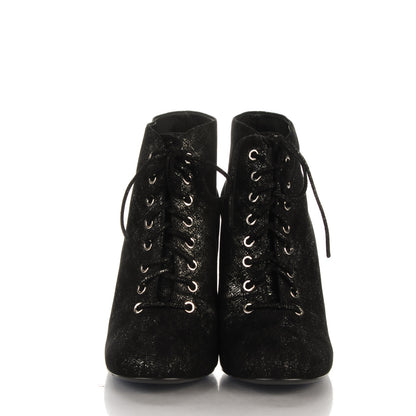 Chanel Iridescent Calfskin Pearl Lace Up Short Boots 39.5 Black 2 of 8