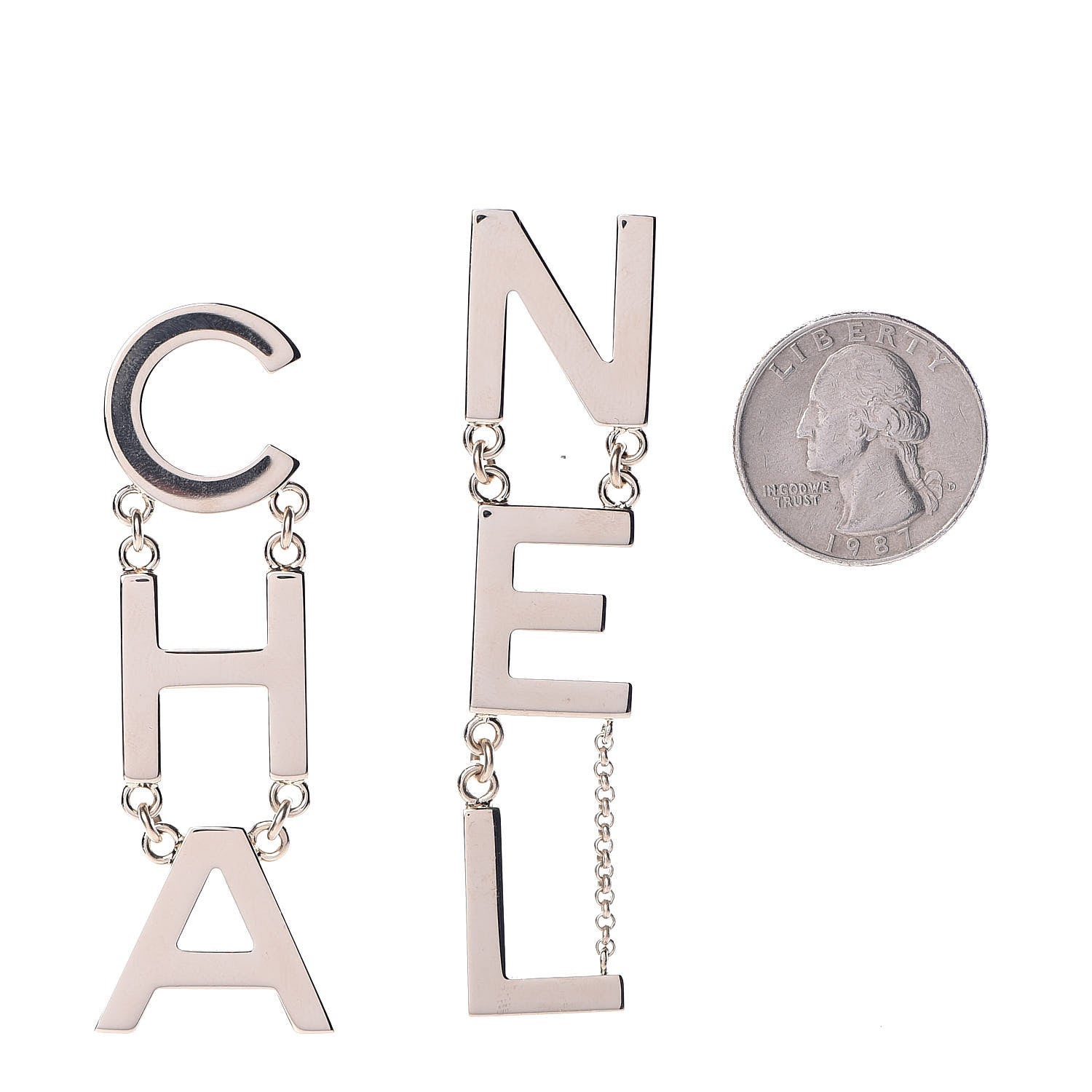 Chanel Metal Cha-Nel Logo Drop Earrings Gold 2 of 5