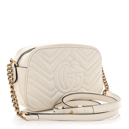 Gucci Calfskin Matelasse Small GG Marmont Chain Shoulder Bag White 3 of 10