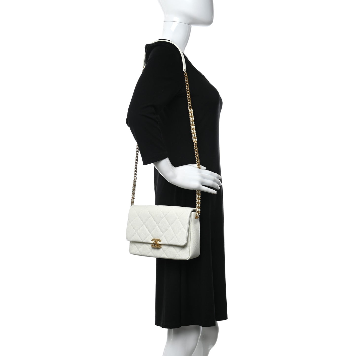Caviar Quilted Small Chain Melody Flap White