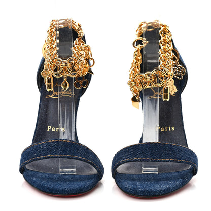 Christian Louboutin Denim Gourmi 100 Sandals 37 Blue Gold 2 of 8