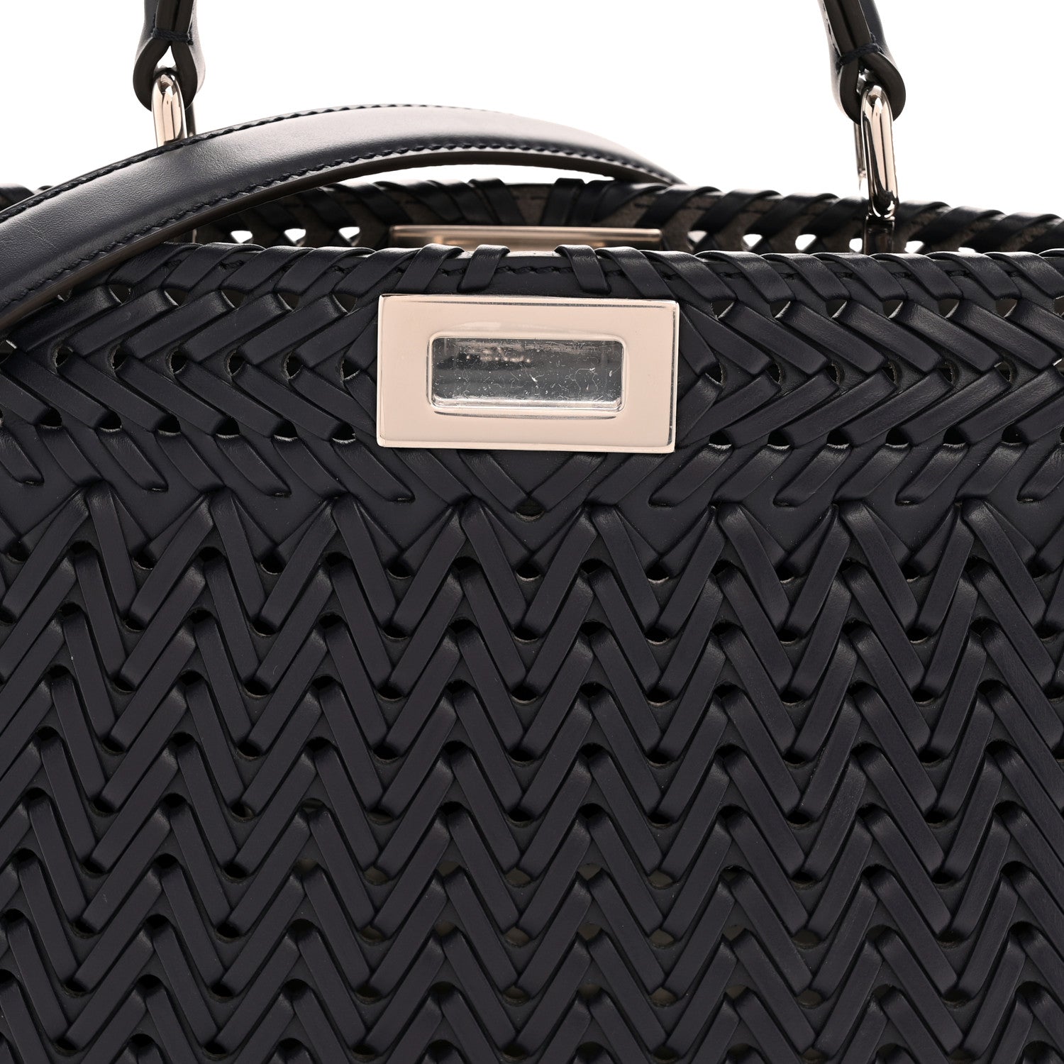 Fendi Vitello King Shiny Nappa Intreccio Petite Peekaboo I SEE U Satchel Midnight 9 of 12