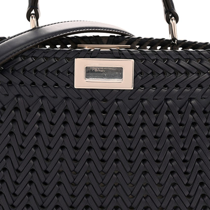 Fendi Vitello King Shiny Nappa Intreccio Petite Peekaboo I SEE U Satchel Midnight 9 of 12