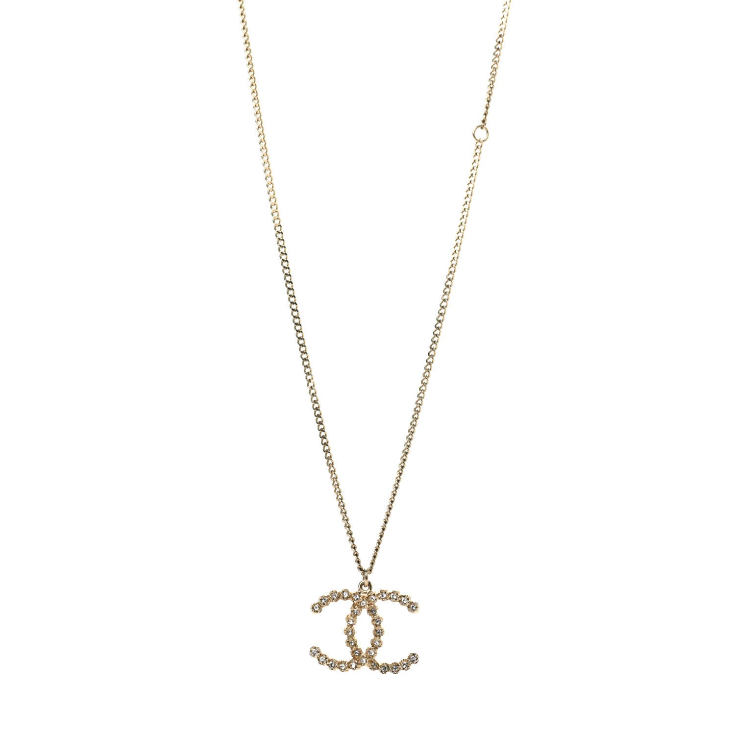 Chanel Crystal CC Pendant Necklace Gold 1 of 5