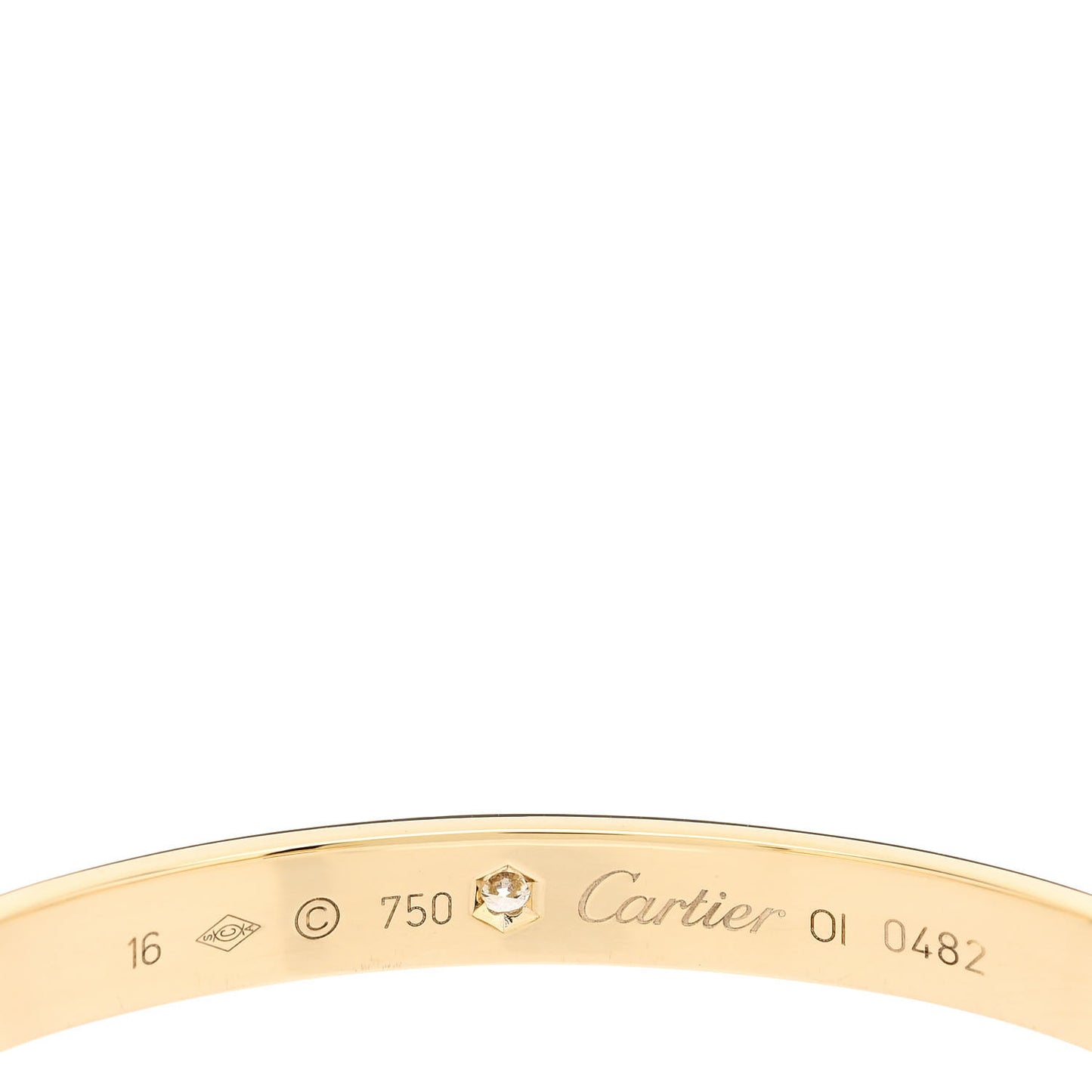 18K Yellow Gold 1 Diamond LOVE Cuff Bracelet 16