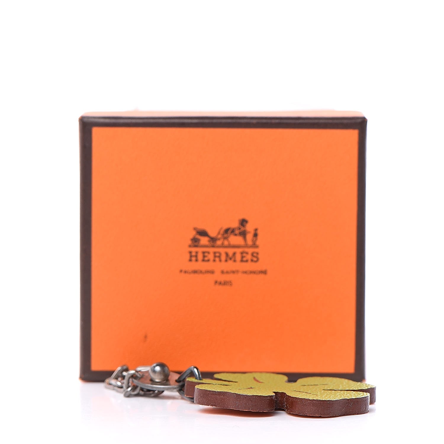 Hermes Chevre Mysore Lucky Clover Key Chain Bag Charm Vert Anis Orange 4 of 4