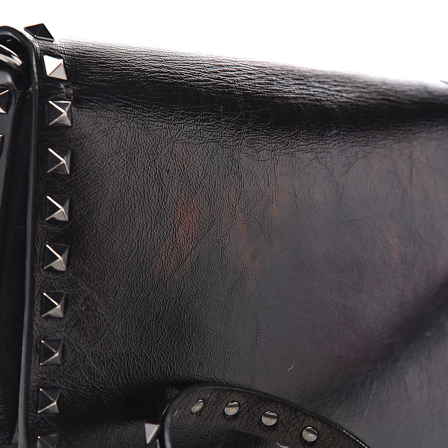 Valentino Garavani Craquele Calfskin Rockstud Shoulder Flap Messenger Bag Black 9 of 14