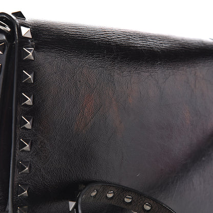 Valentino Garavani Craquele Calfskin Rockstud Shoulder Flap Messenger Bag Black 9 of 14