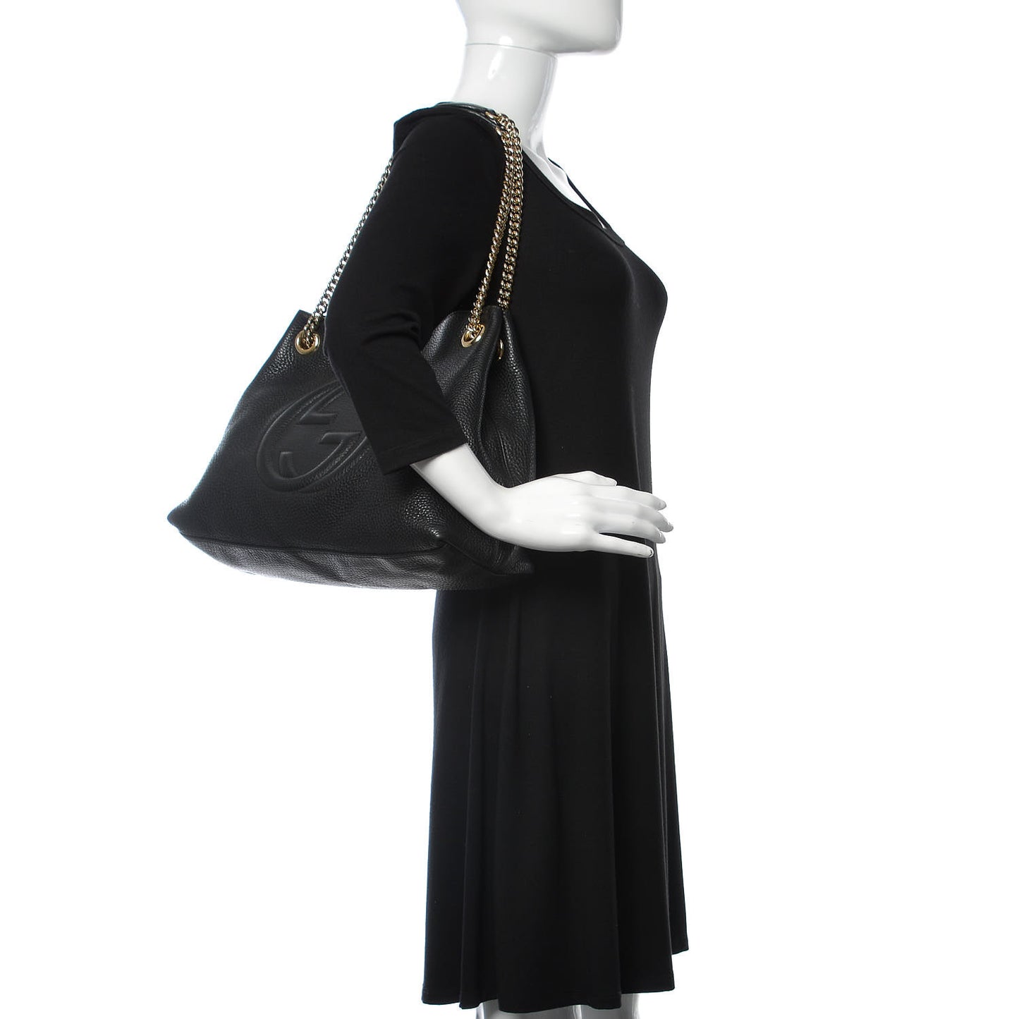 Pebbled Calfskin Medium Soho Chain Shoulder Bag Black