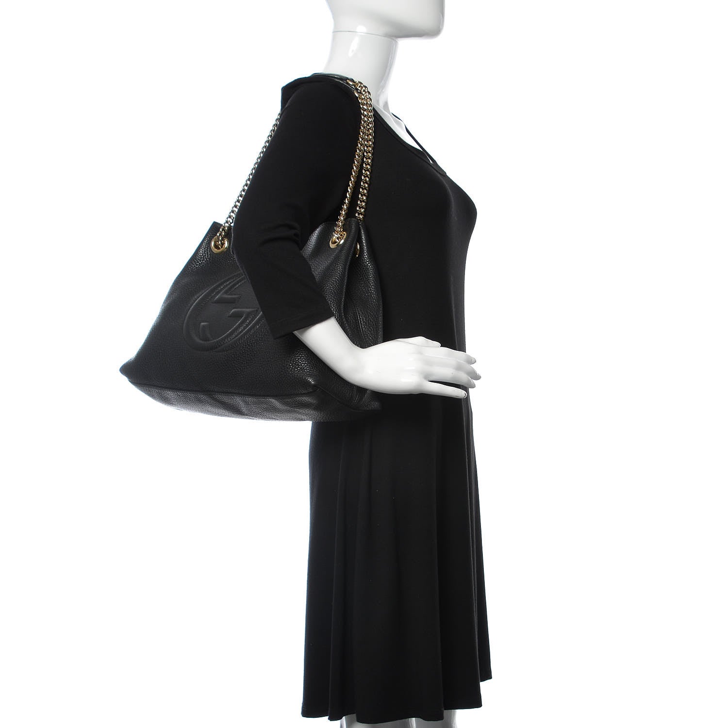 Gucci Pebbled Calfskin Medium Soho Chain Shoulder Bag Black 2 of 10