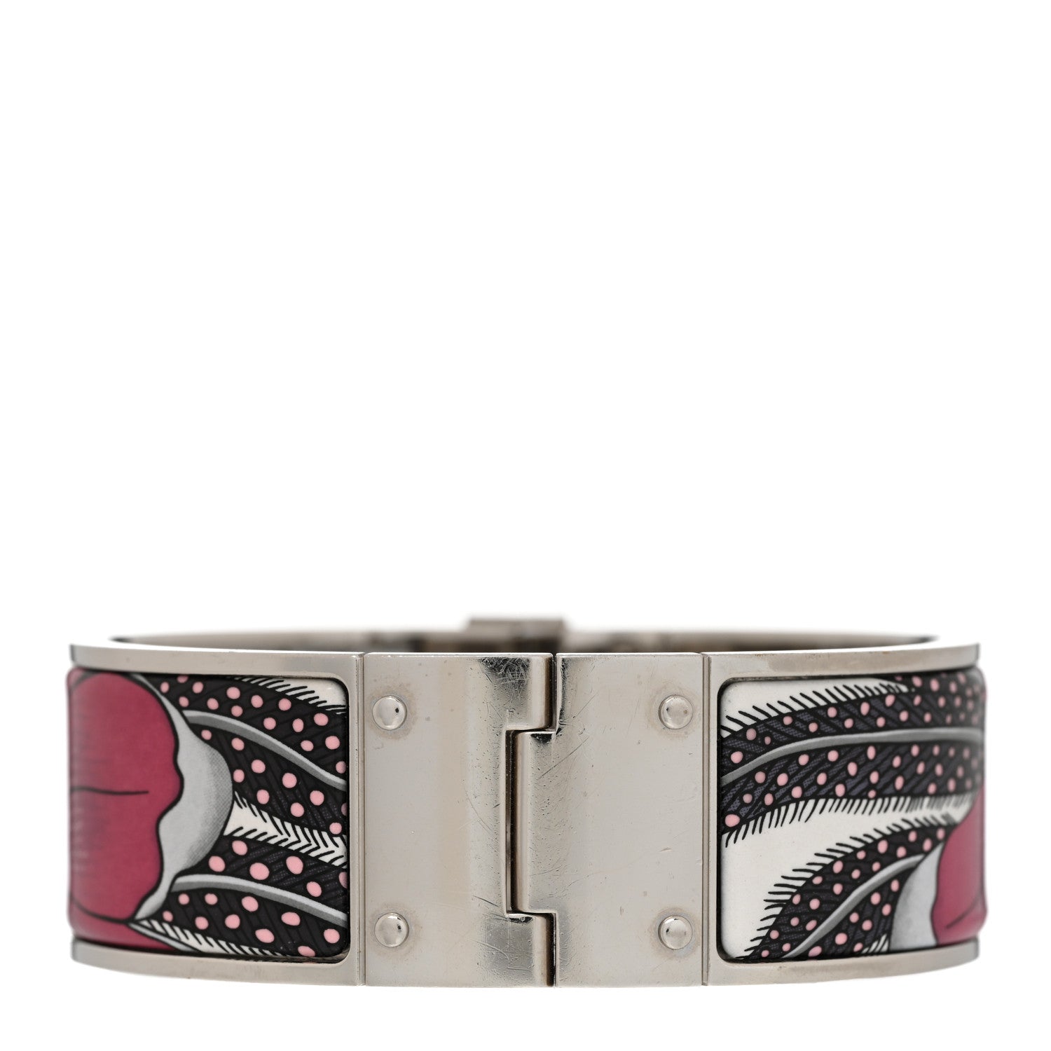 Hermes Enamel Printed Charniere Baobab Cat Wide Hinged Bracelet S Faux Gris 3 of 7