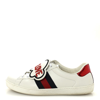 Gucci Calfskin Ayers Web Blind for Love Embroidered Mens Ace Sneakers 10 White 1 of 9