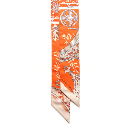 Hermes Silk Etriers Remix Twilly Orange Creme Beige 2 of 5