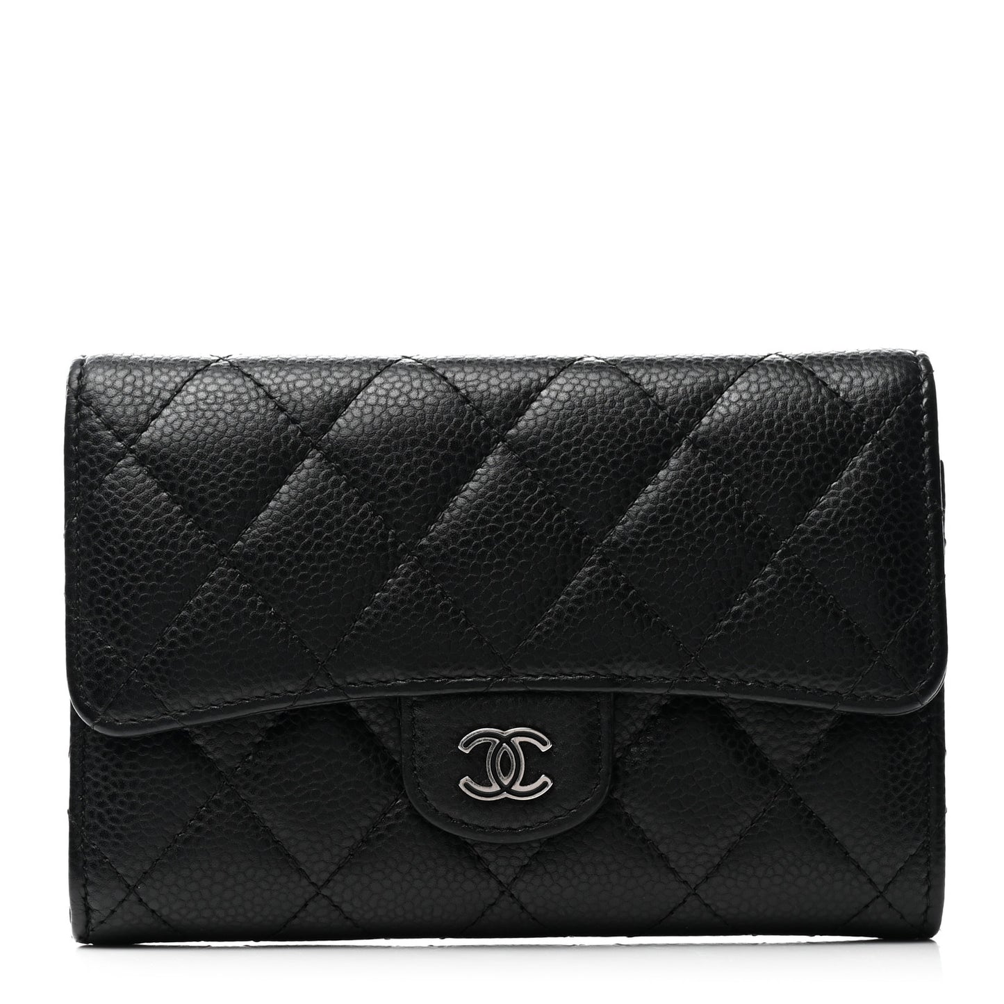 Caviar Quilted Small Flap Wallet Black