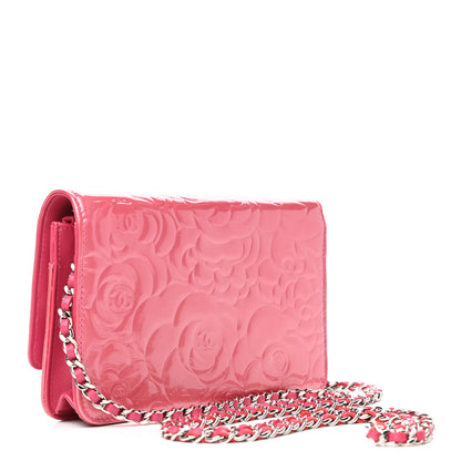 Chanel Patent Camellia Embossed Wallet on Chain WOC Rose 3 of 11