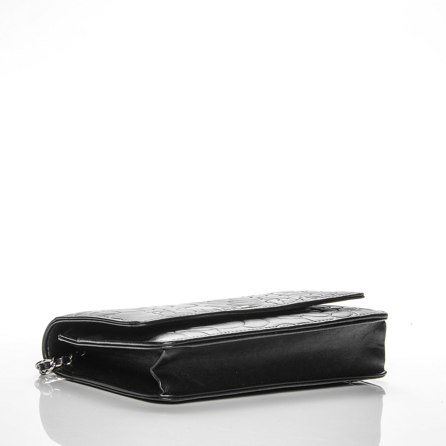 Lambskin Camellia Wallet on Chain WOC Black