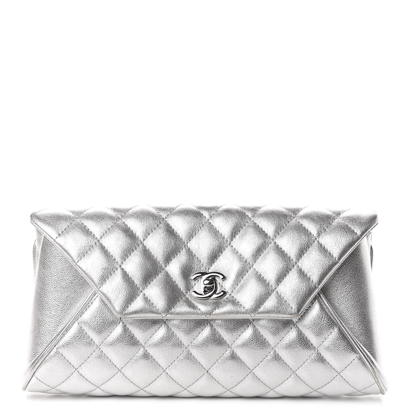 Metallic Calfskin Quilted Fold Up Again Clutch Silver