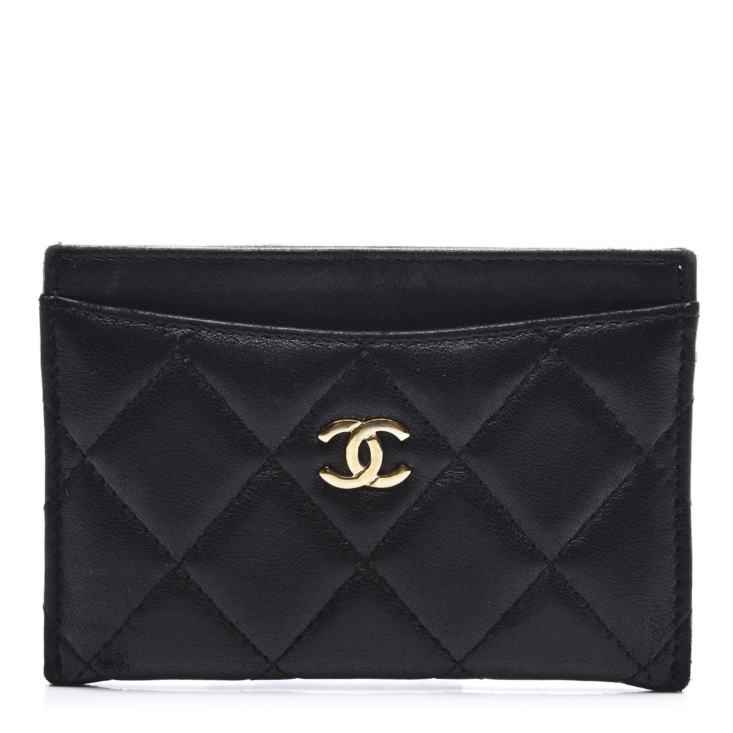 Lambskin Quilted Card Holder Black