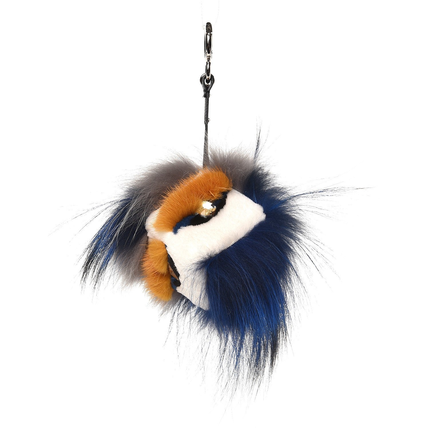 Fendi Mink Fox Rabbit Fur Crystal Glamoroso Monster Bag Charm Black Blue Grey 1 of 3
