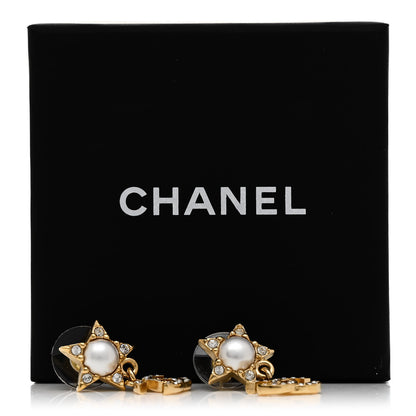 Chanel Crystal Pearl CC Star Drop Earrings Gold 5 of 5