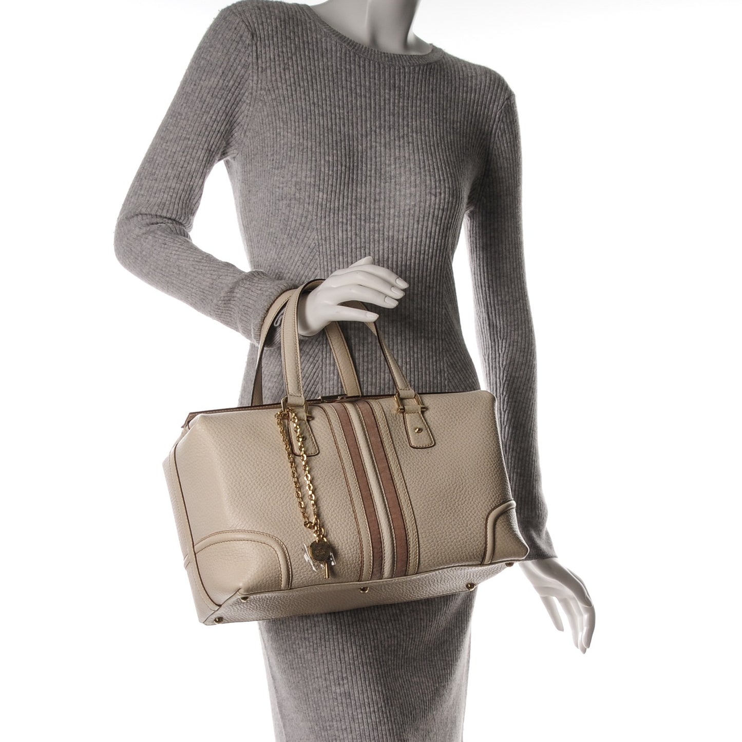 Textured Calfskin Large Treasure Boston Tote Ivory