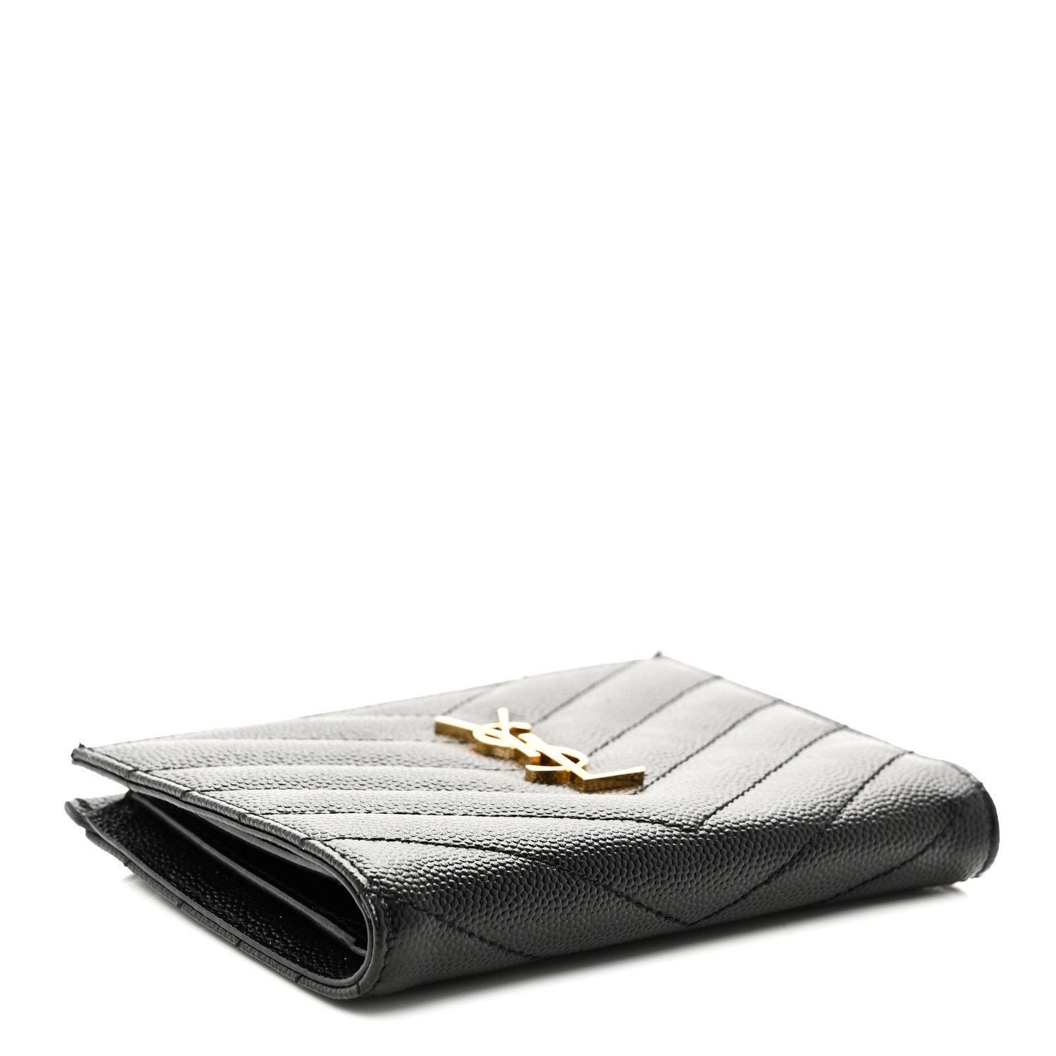 Saint Laurent Grain De Poudre Matelasse Chevron Monogram Zipped Two-Part Wallet Black 4 of 8
