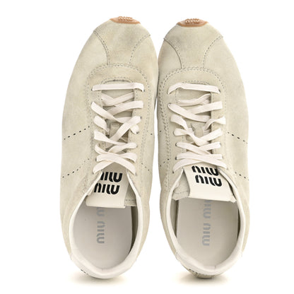 Miu Miu Bleached Suede Womens Plume Low Top Sneakers 39 White 2 of 8