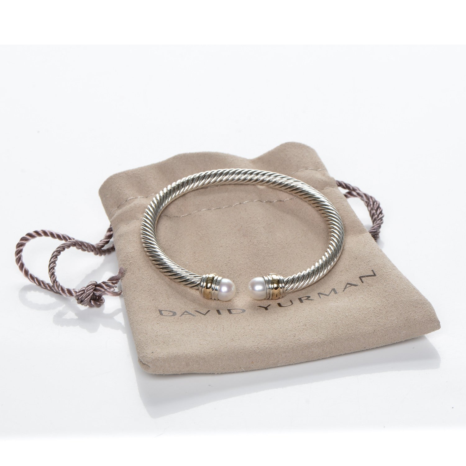 David Yurman Sterling Silver 14K Yellow Gold Pearl 5mm Cable Classics Bracelet 5 of 5