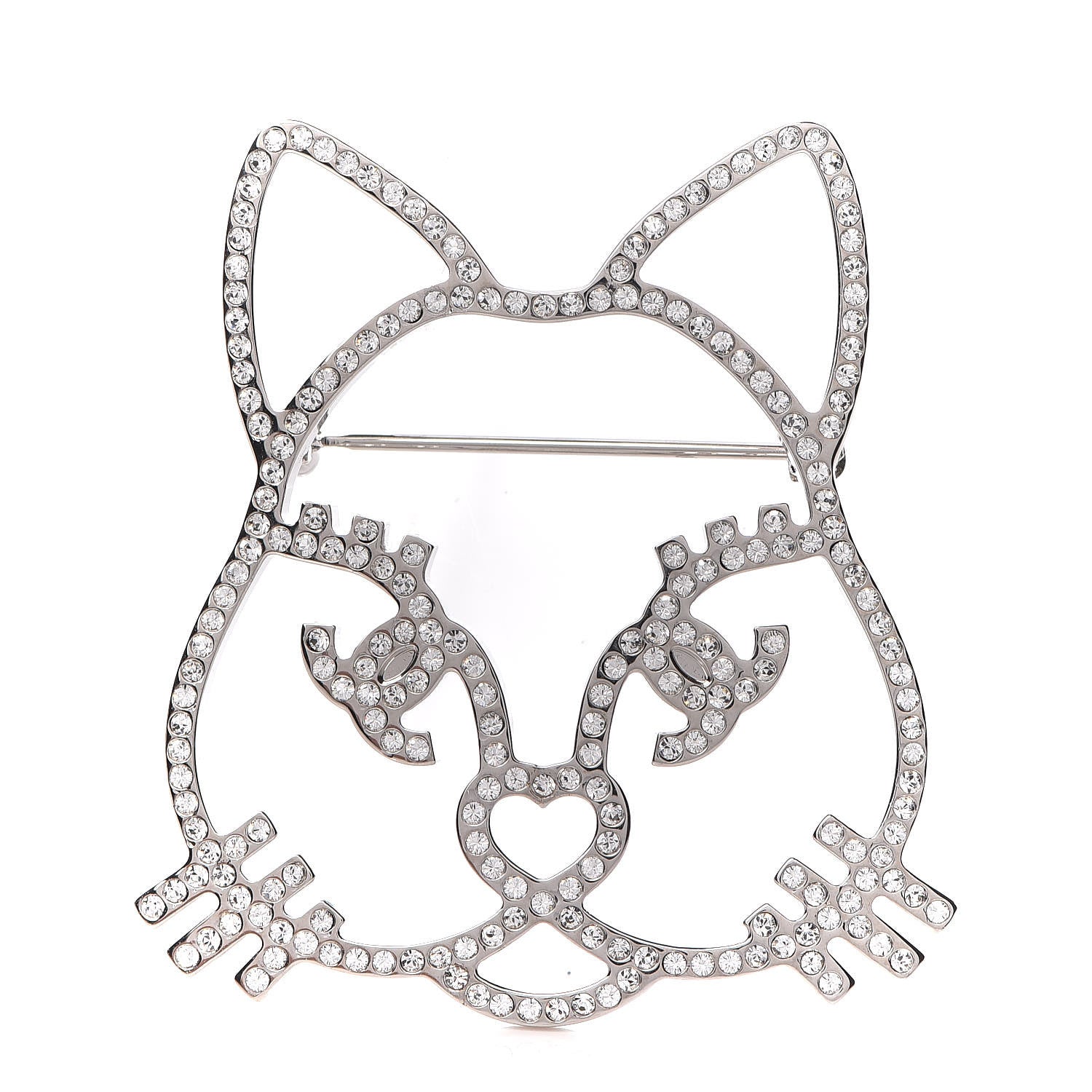 Chanel Strass Crystal Emoji Choupette Cat Brooch Silver 1 of 4