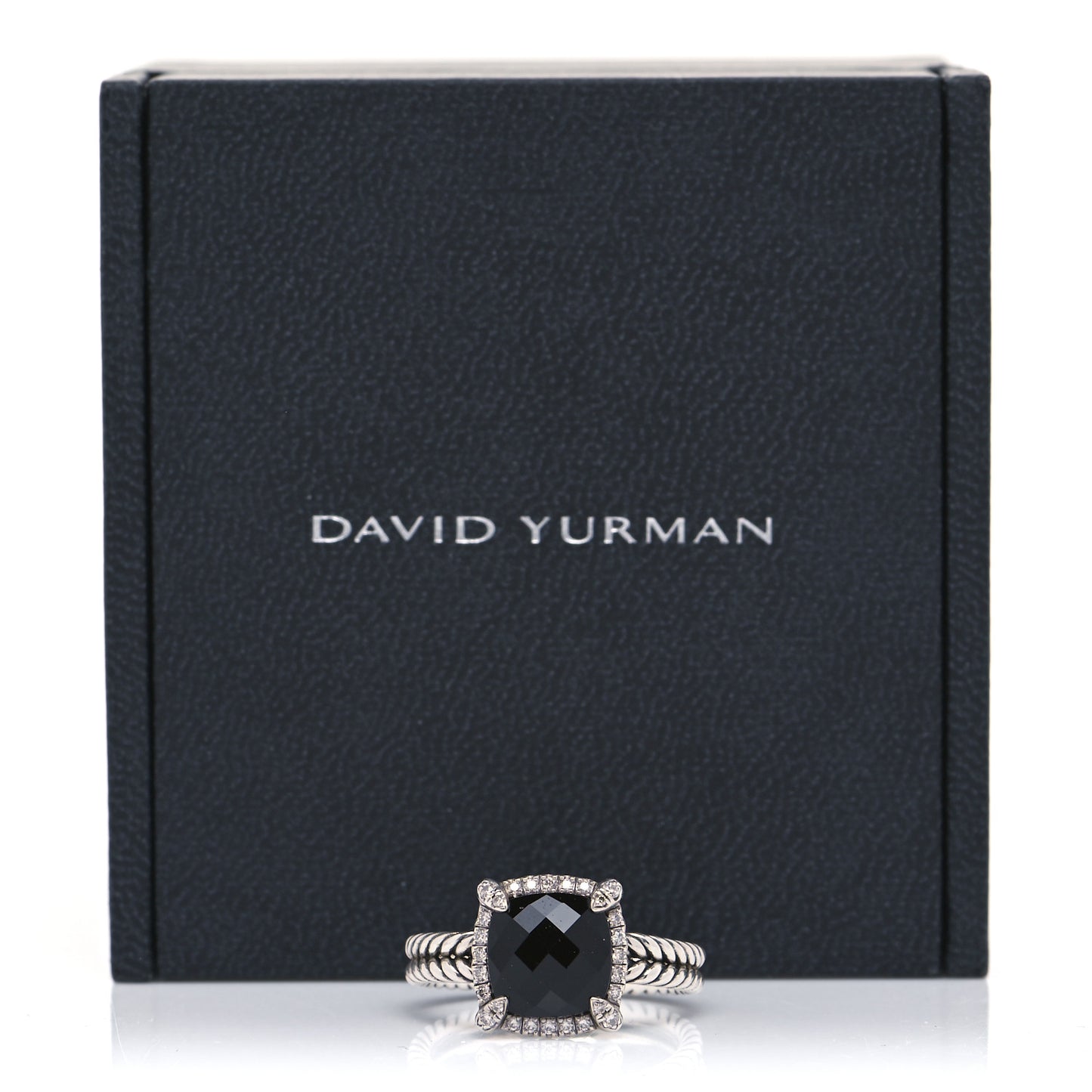 Sterling Silver Diamond Black Onyx 9mm Chatelaine Pave Bezel Ring 57 8