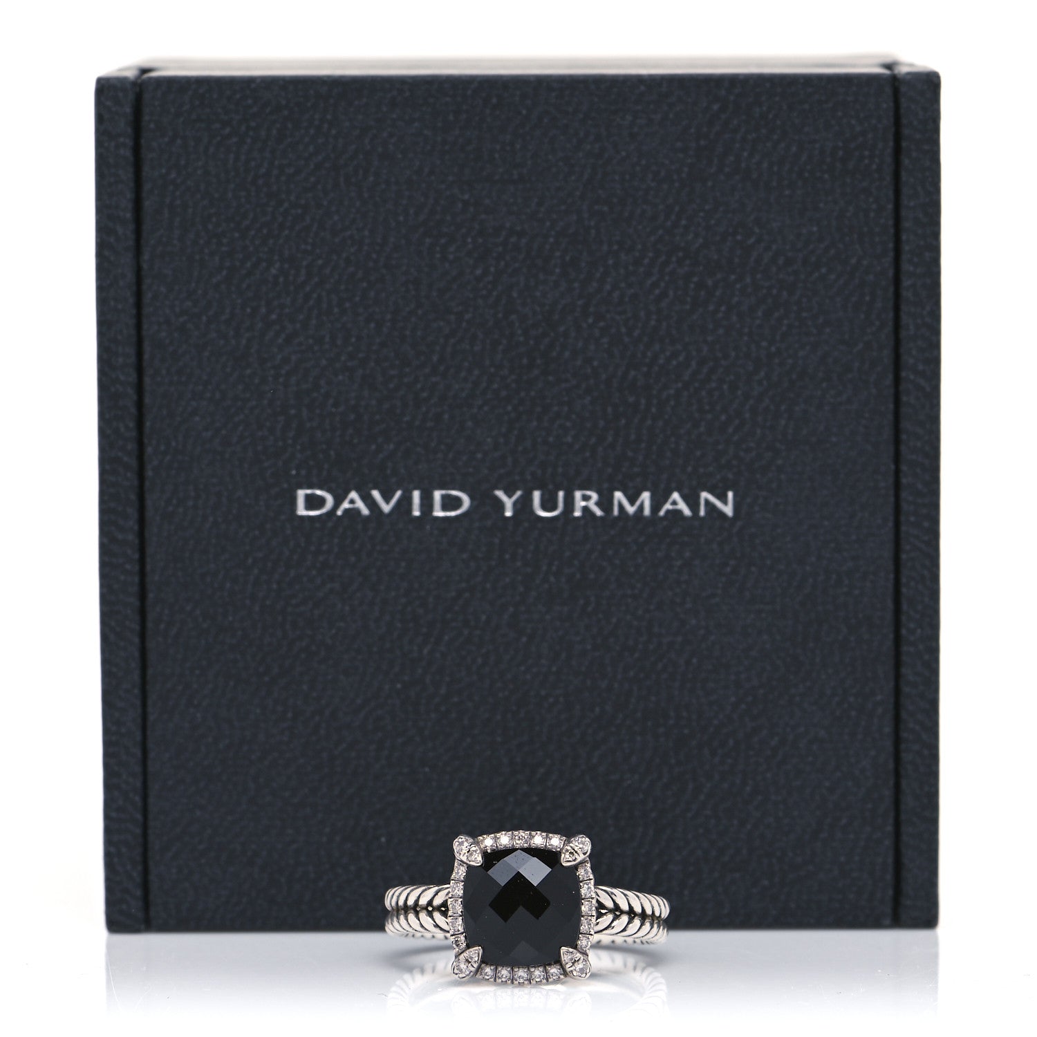 David Yurman Sterling Silver Diamond Black Onyx 9mm Chatelaine Pave Bezel Ring 57 8 5 of 5