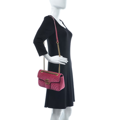 Gucci Velvet Matelasse Small GG Marmont Shoulder Bag Light Raspberry Rose 2 of 12