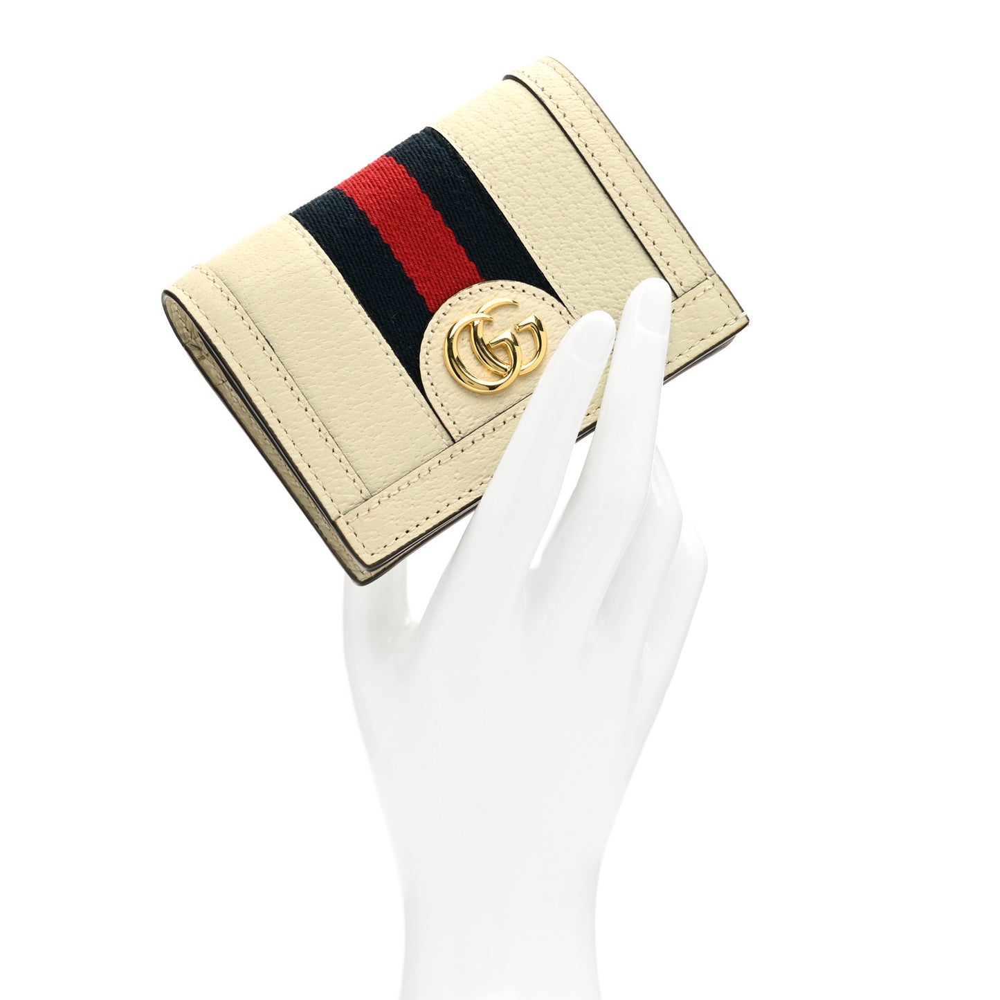 Textured Calfskin Web Ophidia Card Case Mystic White