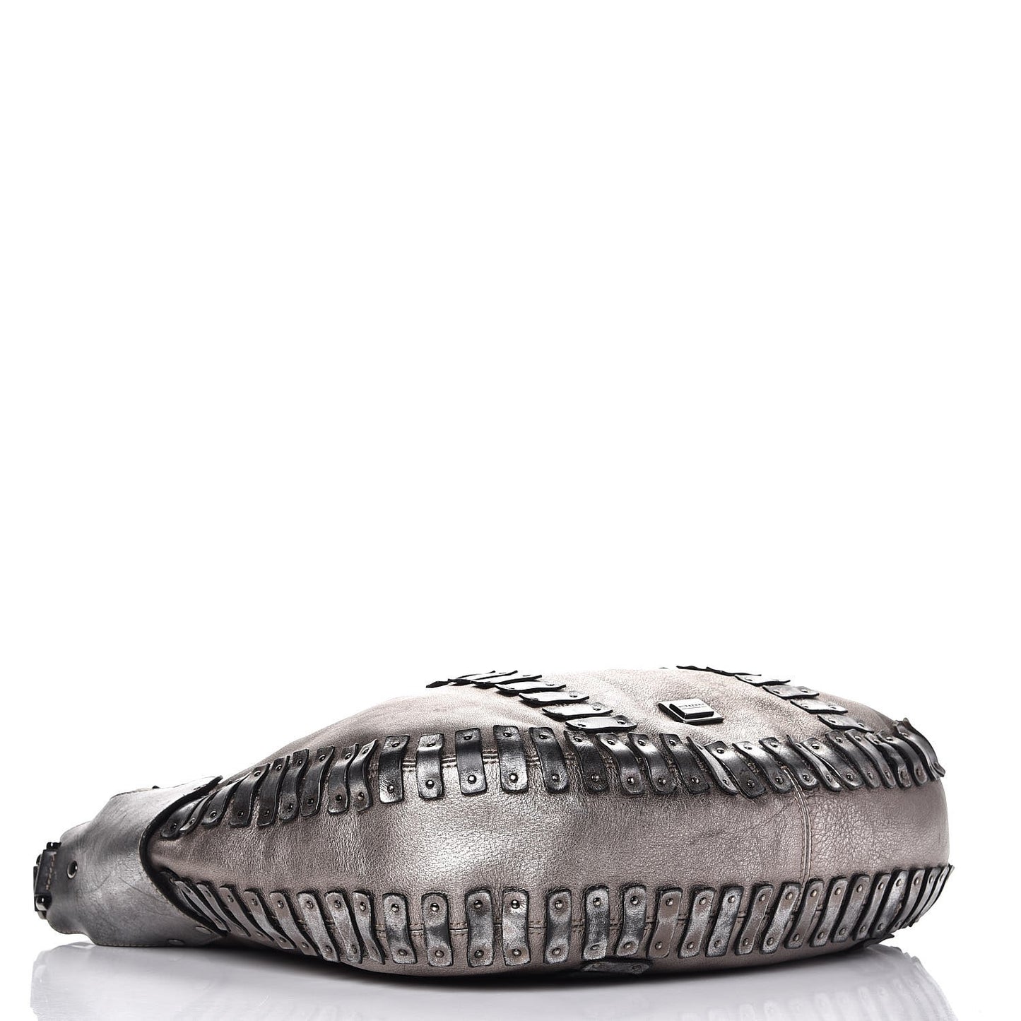 Calfskin Metallic Studded Hobo Bag Silver