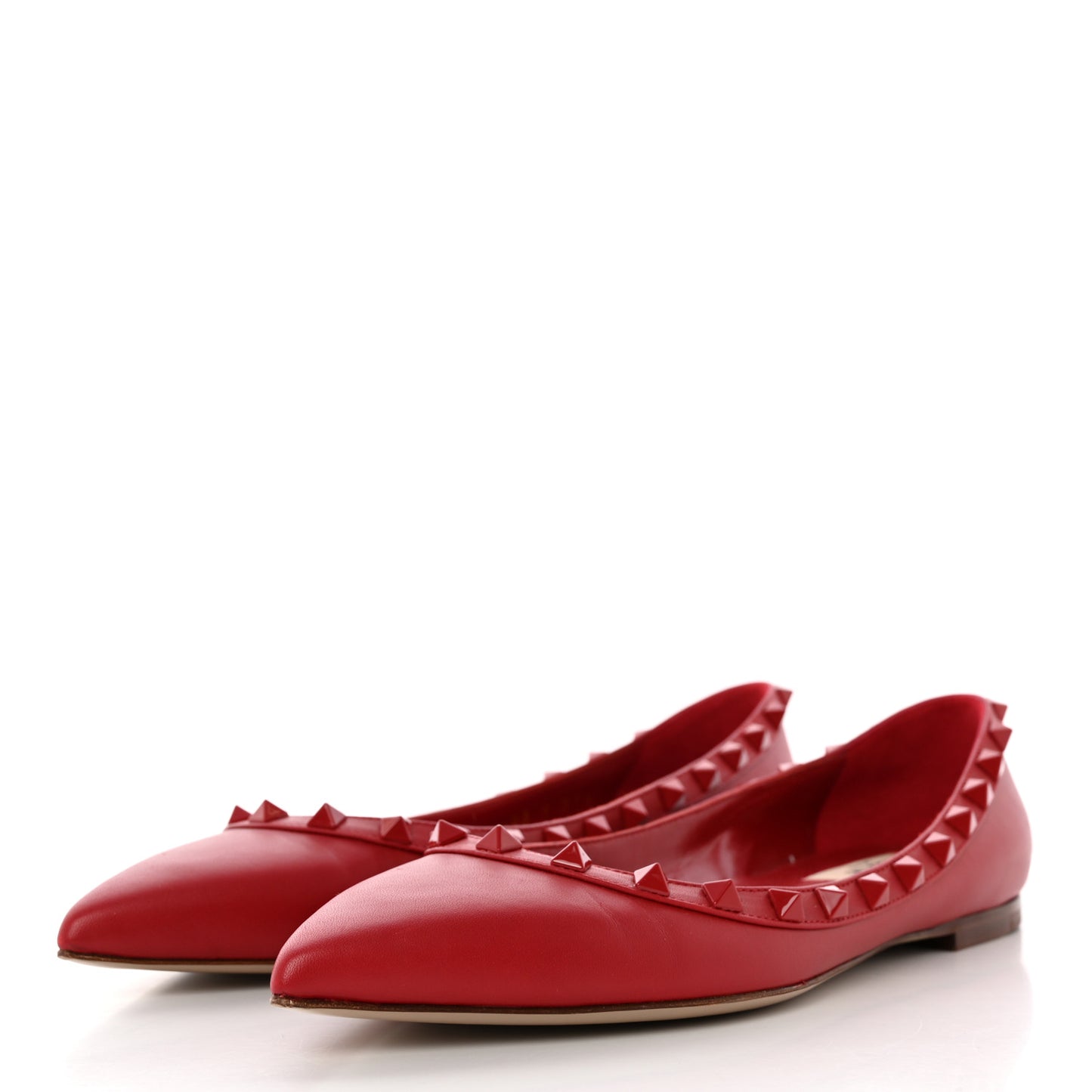 Calfskin Lacquered Monochrome Rockstud Ballerina Flats 37.5 Rosso Valentino
