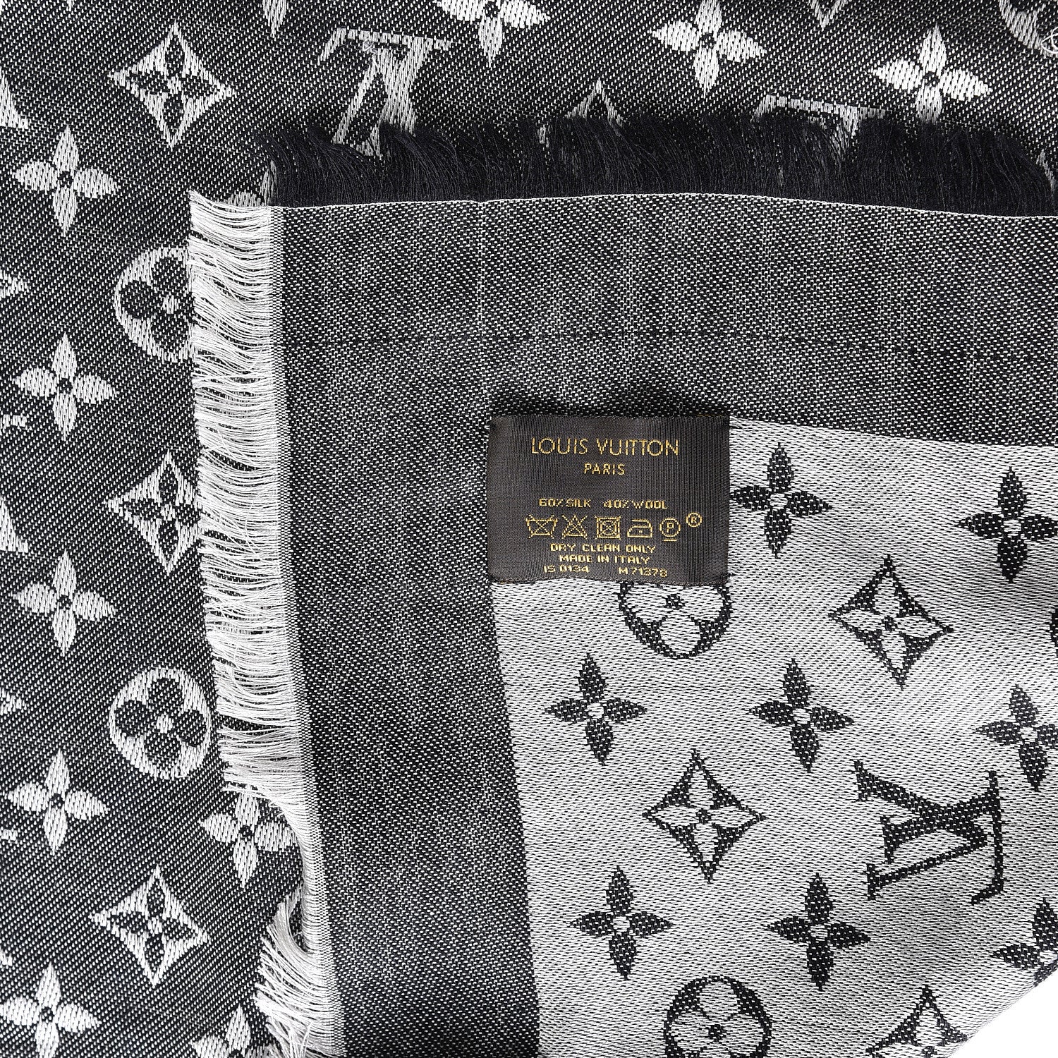 Louis Vuitton Wool Silk Monogram Denim Shawl Black 6 of 6