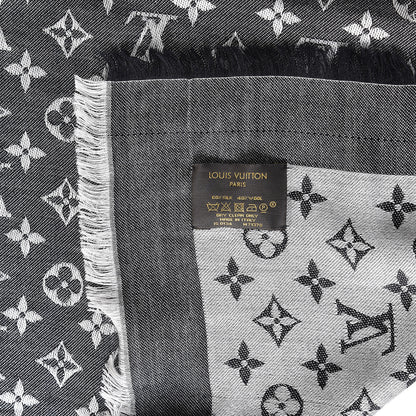 Louis Vuitton Wool Silk Monogram Denim Shawl Black 6 of 6