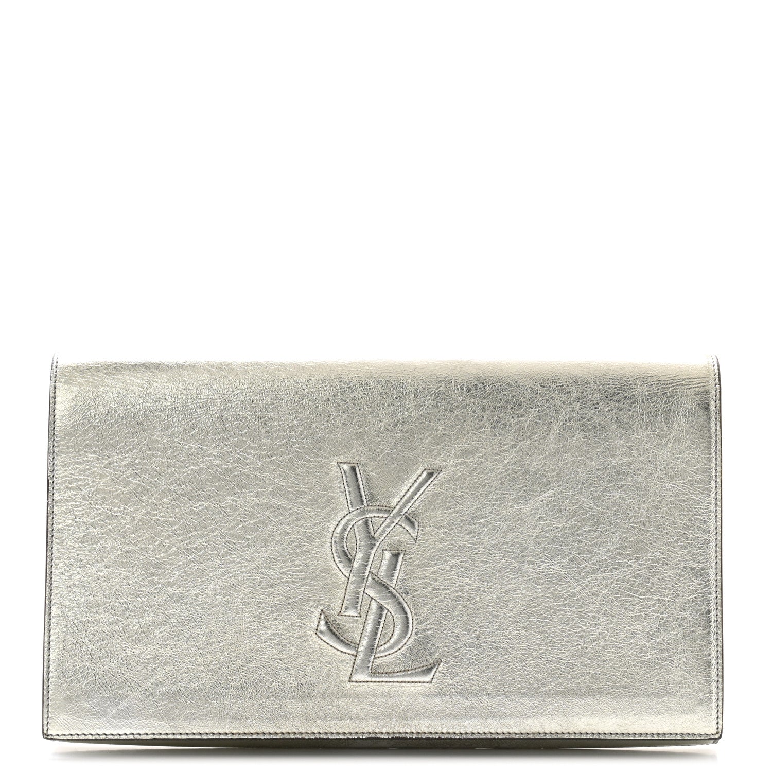 Saint Laurent Metallic Calfskin Monogram Large Belle De Jour Clutch Silver 1 of 9