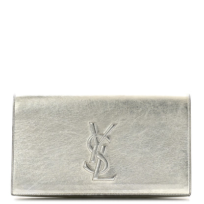 Saint Laurent Metallic Calfskin Monogram Large Belle De Jour Clutch Silver 1 of 9