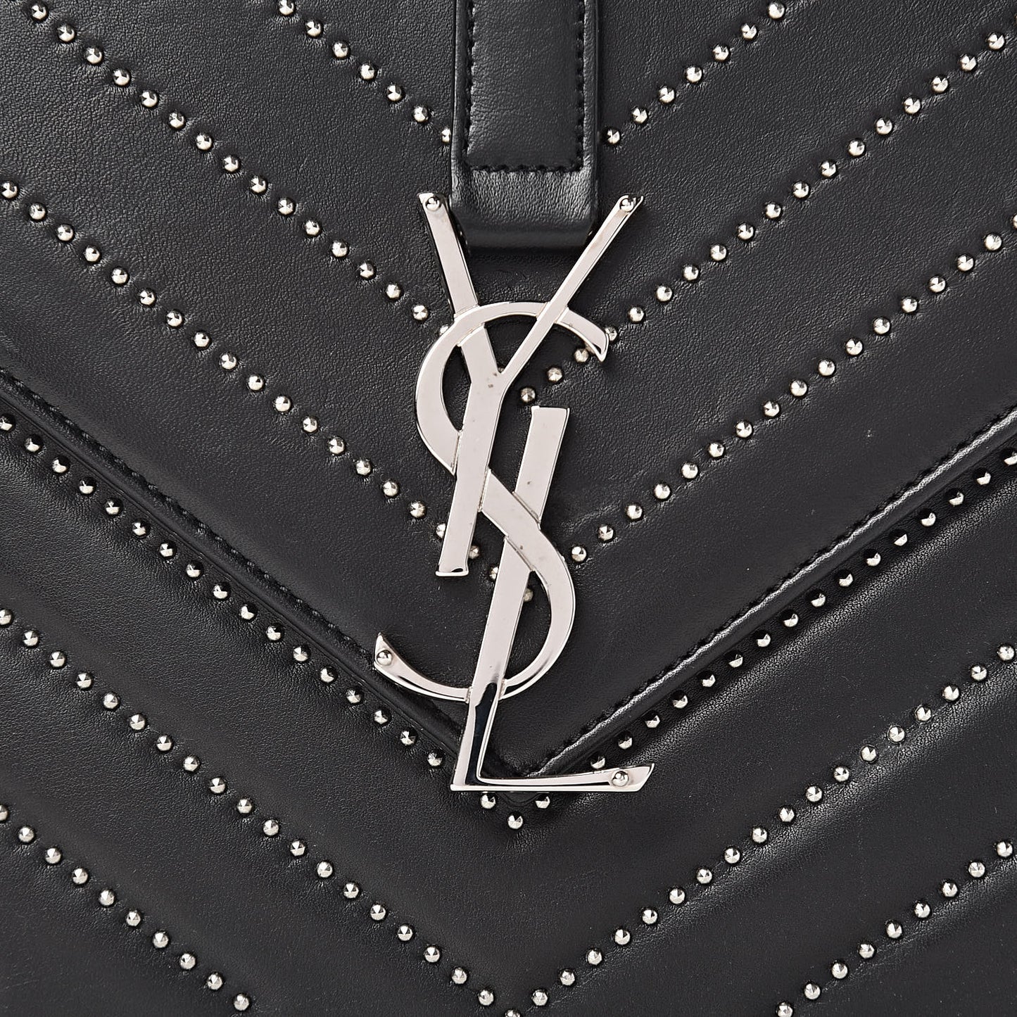 Calfskin Monogram Chevron Studded Shoulder Bag Black