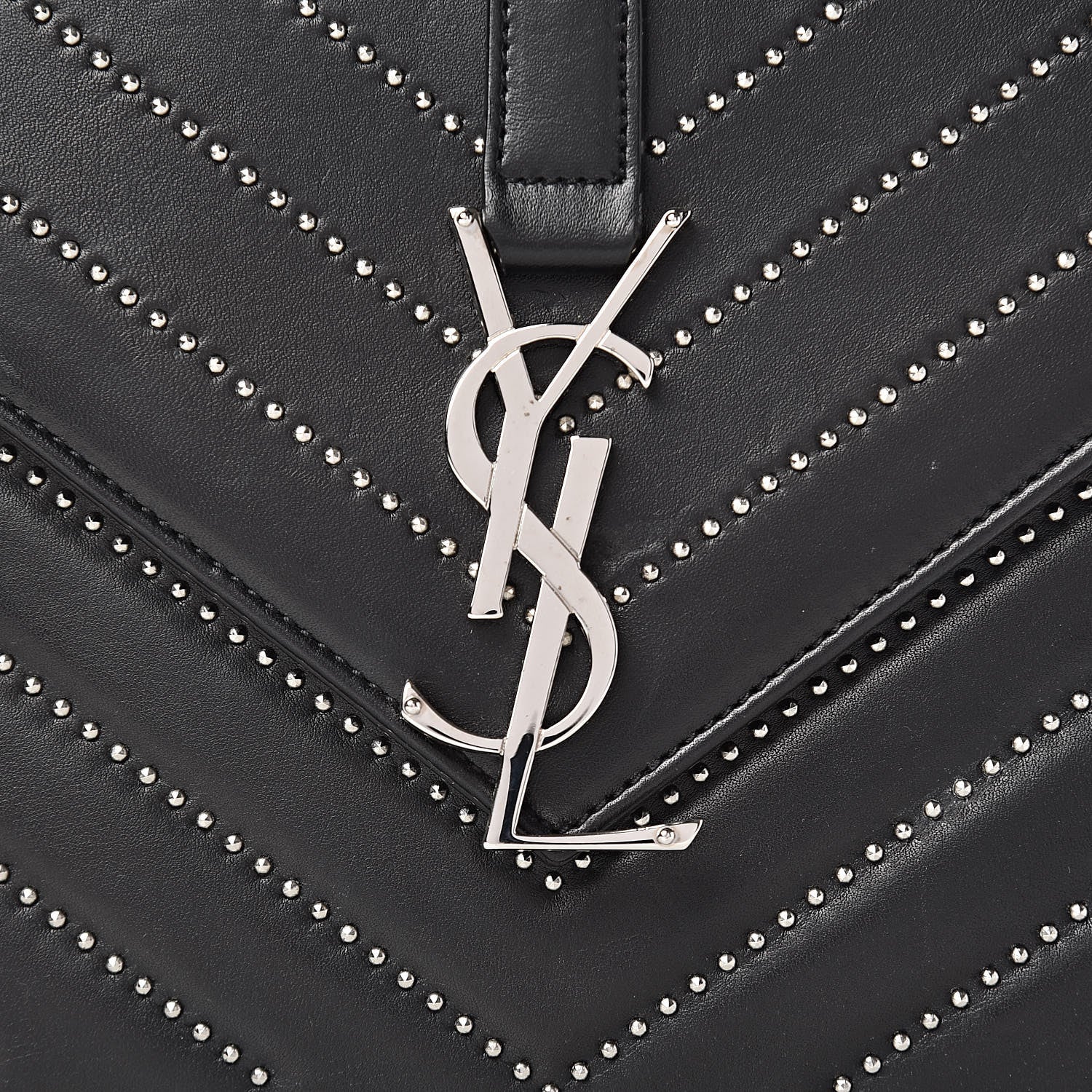 Saint Laurent Calfskin Monogram Chevron Studded Shoulder Bag Black 10 of 13